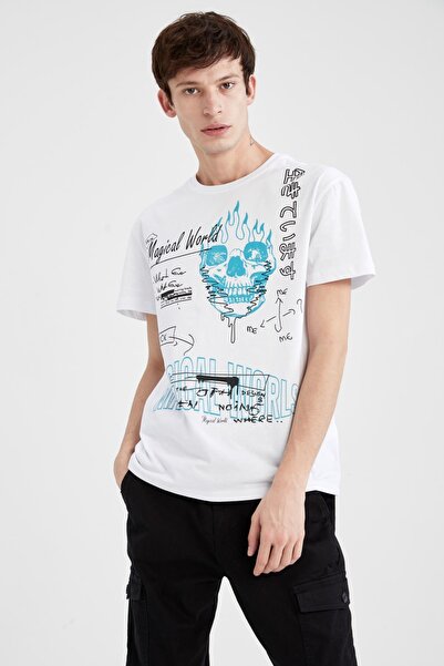 DeFacto Μπλουζάκι Regular Fit Crew με στάμπα με λαιμόκοψη