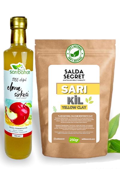 Salda Secret Yellow Clay Natural Face Mask 250 Gr Clay Mask Powder - Natural Fermented Apple Vinegar 500ml