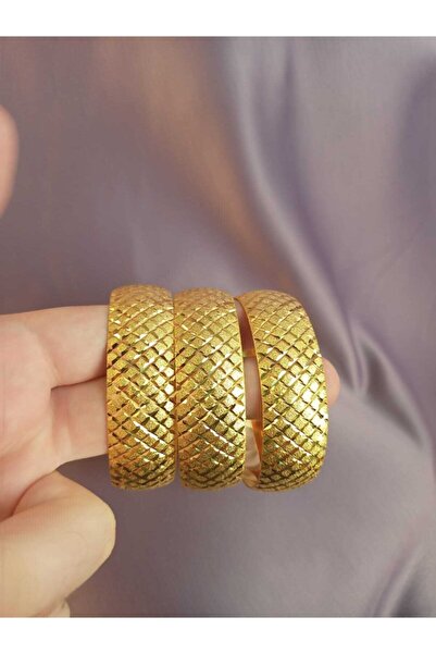 barisiva gold Kadın 22 Ayar Altın Kaplama Demo 1,5 Cm Baklava Model Bilezik
