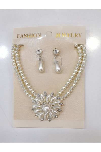 ceran aksesuar Pearl Necklace Earring Set