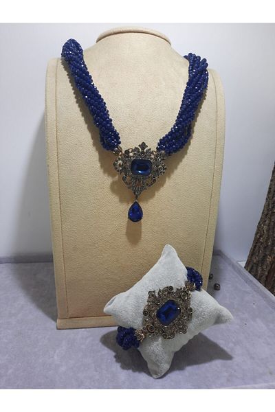 TMD AKSESUAR Sapphire Crystal Colorful Imported Czech Crystal Sapphire Zircon Stone Antique Necklace and Bracelet
