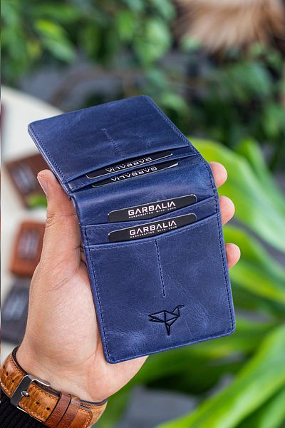Garbalia Jasper Genuine Leather Unisex Navy Blue Card Holder Wallet