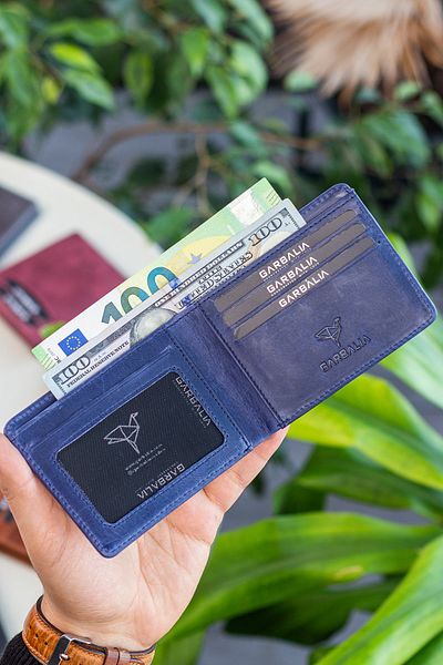 Garbalia Jasper Genuine Leather Unisex Navy Blue Card Holder Wallet