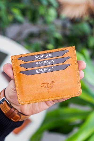 Garbalia Walteria Crazy Leather Mini Unisex Mustard Yellow Card Holder
