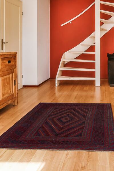 Naar Halı Afgan Berceste 18054 Kırmızı El Dokuma Otantik Dokuma Taban Kilim