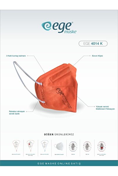 EGE MASKE Ege Ffp2 4014-k N95 Ventilsiz Maske 25 li Turuncu
