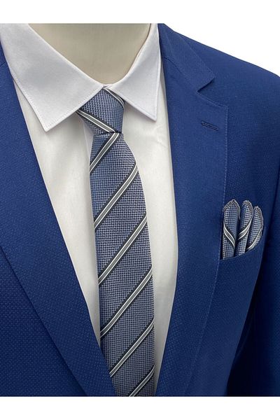 Brianze Gray Striped Tie Handkerchief Set