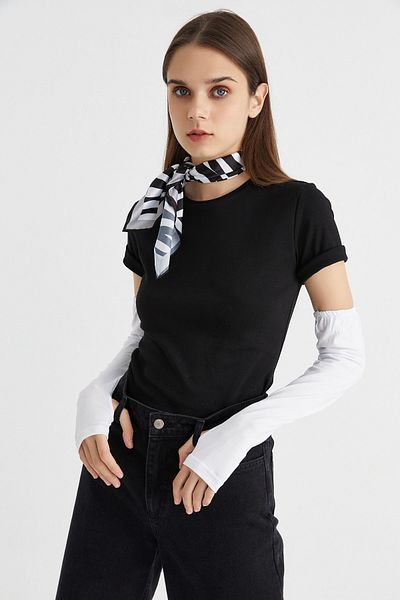 mirach Set of 3 Combed Cotton Sleeves with Finger Detail Black White Gray