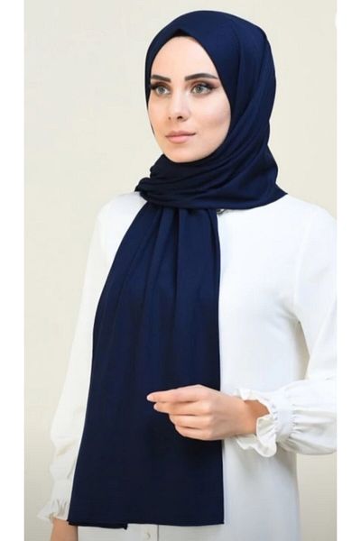 HAR-UM Ticaret شال نسائي من القطن الممشط باللون الأزرق الداكن