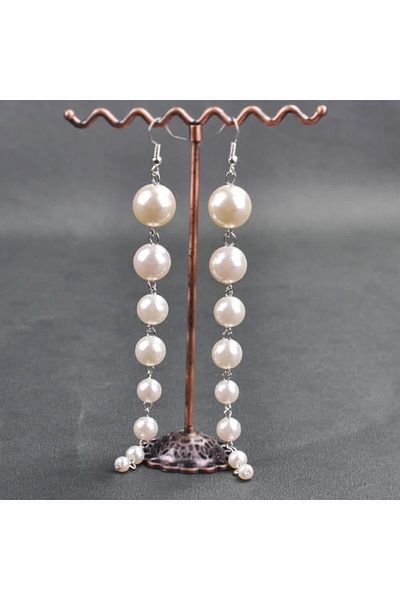 İPAR AKSESUAR Cream Pearl Long Design Earrings