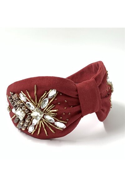 ZELİCE TASARIM Kristal Yıldız Taş Ve Boncuk Işlemeli Bordo Taç Ky03