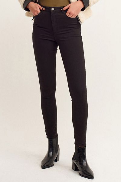 LAMİRA Slim Fit Slimming Effect High Waist Slim Leg Lycra Skinny Jeans Linen Trousers - Black
