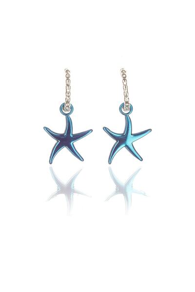 Leerybee Chrome Shiny Blue Star Earrings
