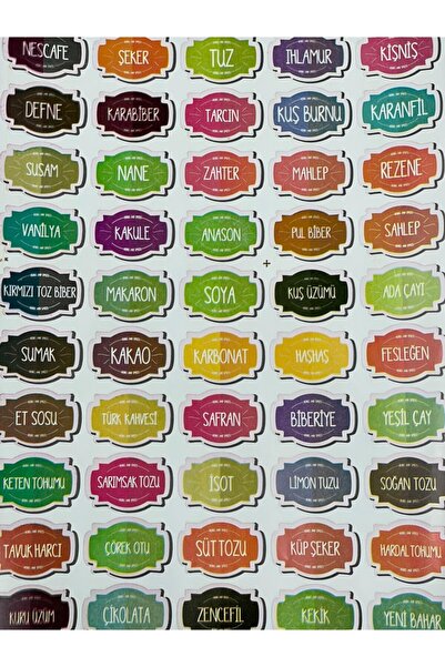 YzHome Renkli 115 Adet Baharat Bakliyat Kuruyemiş Baharatlık Kavanoz Sticker ...