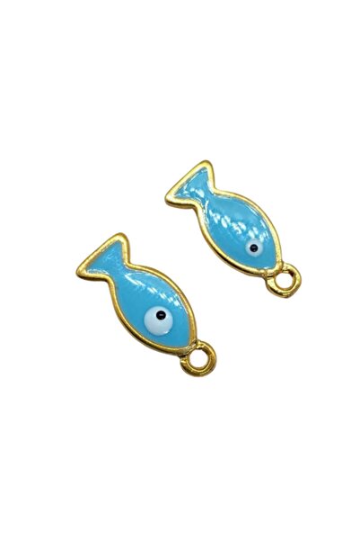 Lade دعامة هزازة على شكل سمكة مطلية بالذهب (20 × 8 ملم) باللون الأزرق - 2 قطعة