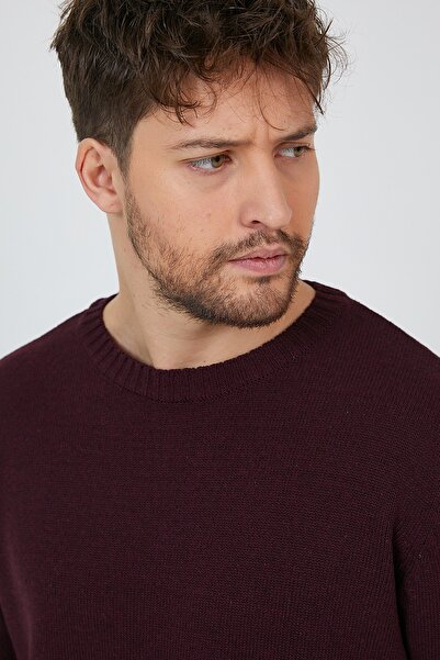 Matte Helsinki Men's Crew Neck Claret Red Plain Knitwear Sweater