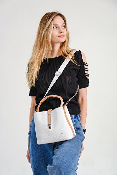 Just Polo حقيبة يد وكتف نباتية بتفاصيل قفل مطبوعة منقوشة للنساء