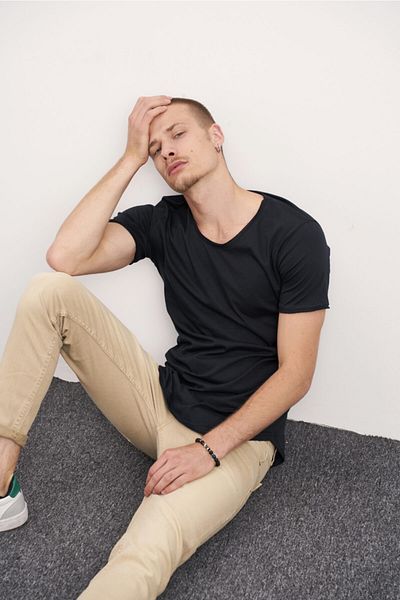 COOL TARZ Πακέτο με 2 Λευκά-μαύρα Dirty Collar Casual T-shirts