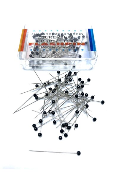 BALIM ÖRGÜ EVİ Hassas Kumaşlar 0,40 Mm Cam Başlı Süper Ince Toplu Iğne Alman Siyah