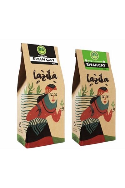 LAZİKA Set of 2 Black Tea - 400g Bergamot and 350g Kraft Packaging