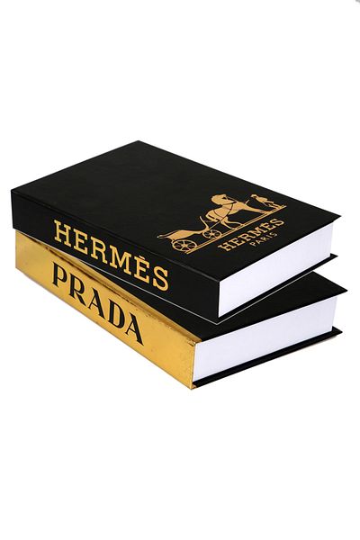 irayhomedecor 2-Piece Black Gold Prada-hermes Decorative Book Box