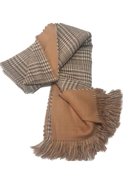 Cinnamon Bunny Çift Taraflı Camel Kazayağı Desenli Atkı Şal Yumuşak Dokulu