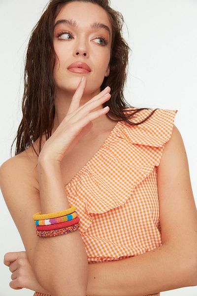 Trendyol Collection Orange Gingham Single Vállas Fodor alsó felső öltöny TBESS21AU0090
