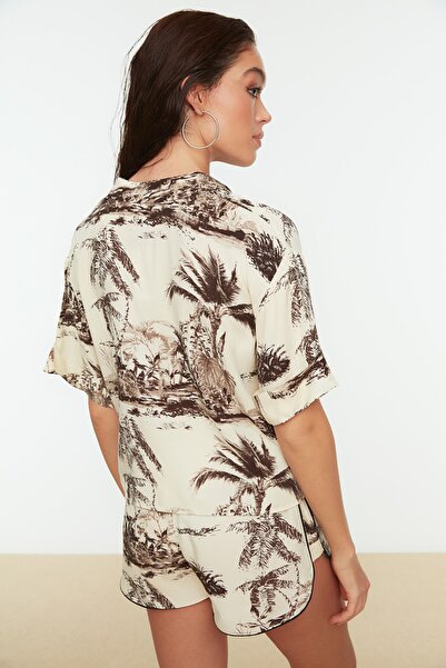 Trendyol Collection Trópusi mintás menyasszonyi ing és rövidnadrág szett - TBESS21AU0078