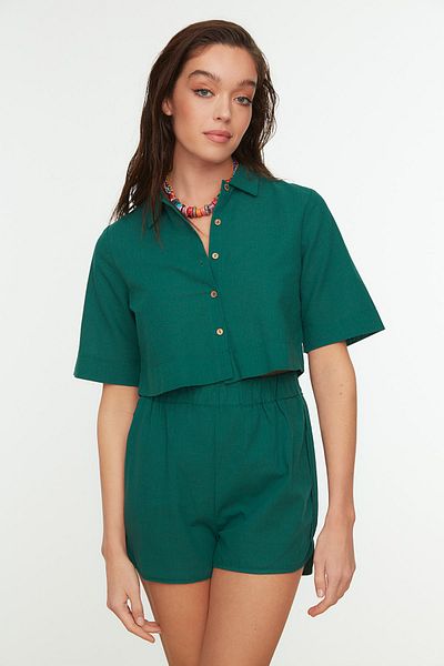 Trendyol Collection Khaki gallérral részletezett strandnadrág strand felső és alsó szett TBESS21AU0168