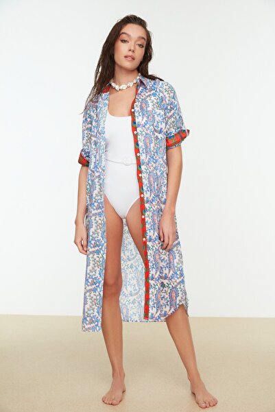 Trendyol Collection Multicolored Printed Long Voile Beach Kimono&Beach Kaftan TBESS20KM0017