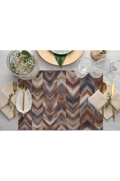 Adawall Brown Geometric Fabric American Service Set of 4 (linen, National Washing and Fading Certificate)