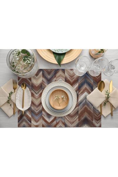 Adawall Brown Geometric Fabric American Service Set of 4 (linen, National Washing and Fading Certificate)