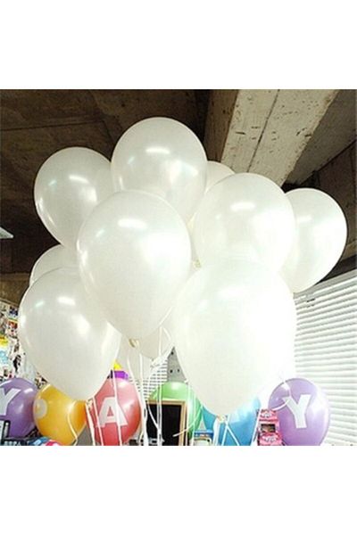 Deniz Party Store White Metallic Latex Balloon 10 Pieces