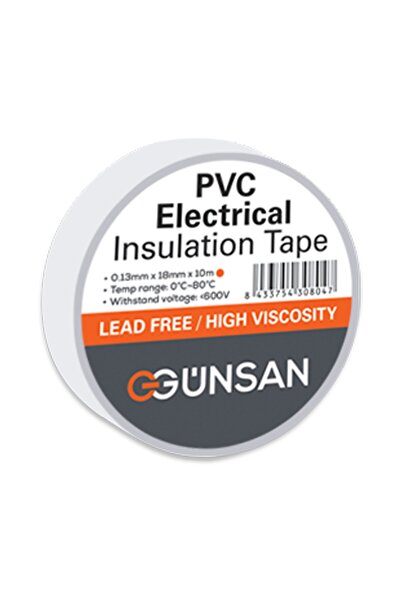 Günsan 0.13mmx18mmx10m Elektrik Izolasyon Bant Beyaz- 1 Adet