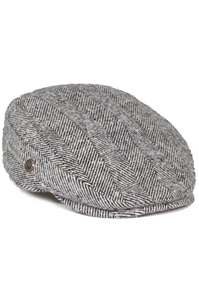 CosmoOutlet Κλασικό και αθλητικό μοντέλο μάλλινο ψαροκόκκαλο γκρι καπάκι με ελαστική πλάτη