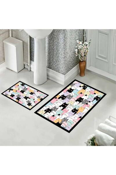 eco concept Toilet Set Cat Patterned Toilet Set Bathroom Mat 80x50 cm And 40x60 cm