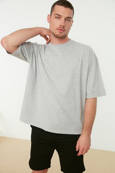 Trendyol Collection Υπερμεγέθη γκρι εμπριμέ βαμβακερό μπλουζάκι - TMNSS21TS2037