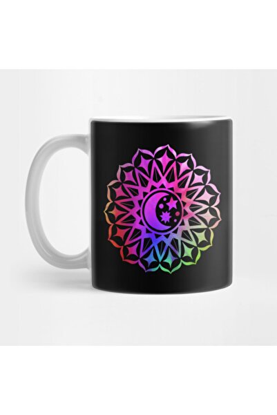 Pixxa Mandala Moon Stars Multi Color Tie Dye Yoga Design Buddhist Mug Cup