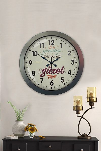 Kasva Concept Gift 36 cm Chrome Metal Hadisi Sheriff Wall Clock