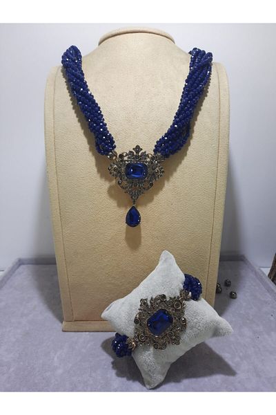 TMD AKSESUAR Sapphire Crystal Colorful Imported Czech Crystal Sapphire Zircon Stone Antique Necklace and Bracelet