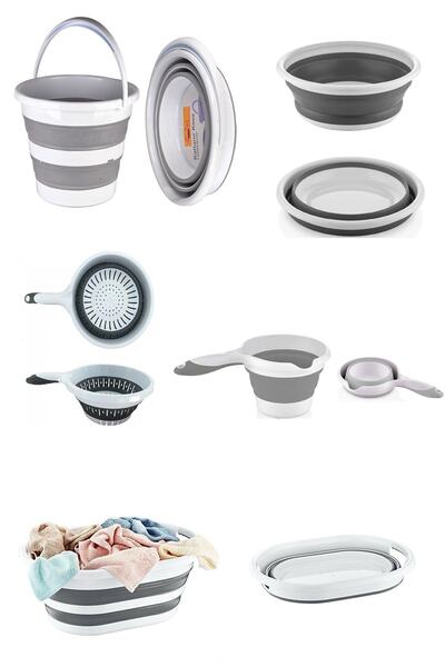 YOGH 5'li Katlanır Banyo Mutfak Seti Katlanır Çamaşır Sepeti Kova Maşrapa Süz...