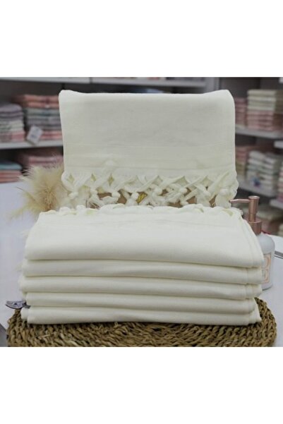 Fiesta 30*50kadife Jakarlı Etamin Bağlamalı Havlu Krem 6lı