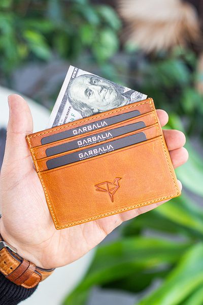 Garbalia Unisex Mustard Yellow Medallion Crazy Leather Card Holder Wallet