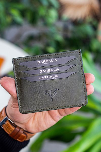 Garbalia Walteria Crazy Leather Mini Unisex Green Card Holder