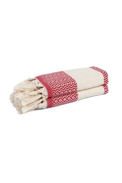 CottonTherapy 2 Pack Diamond 40x90cm Towel Peshkir Bathroom Kitchen Runner Hand Face Head Decorative Towel Red Buldan Handwork