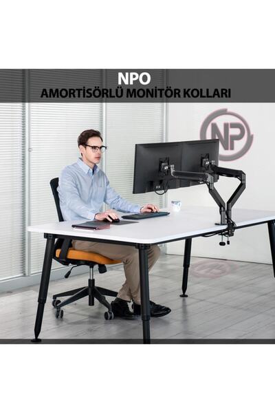 NPO STD7080G 10"-27" Alüminyum Amortisörlü VESA Monitör Tutucu Çift Kol Koyu Gri