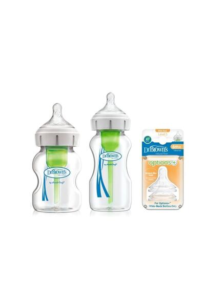 Dr.Brown's Drbrowns Options Anti-Colic Glass Feeding Bottle Set Level3 Bottle...