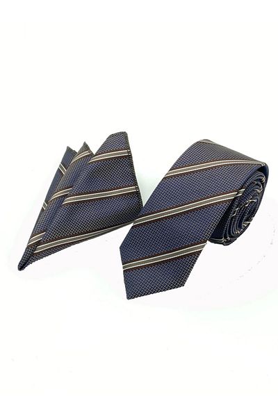 Brianze Brown Striped Tie Handkerchief Set
