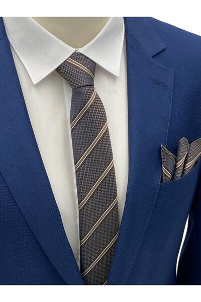 Brianze Кафяв лъскав комплект за вратовръзка и кърпичка