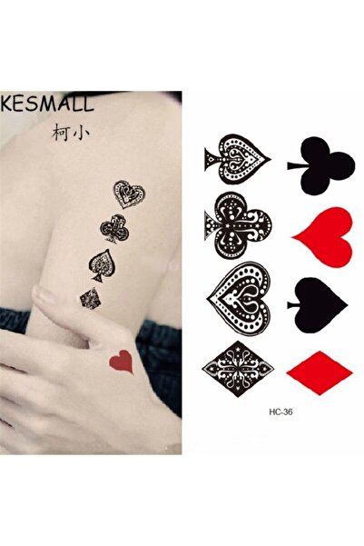 Market66 Geçici Dövme Renkli Iskambil Sembol Kupa Maça Joker Su Geçirmez Tattoo